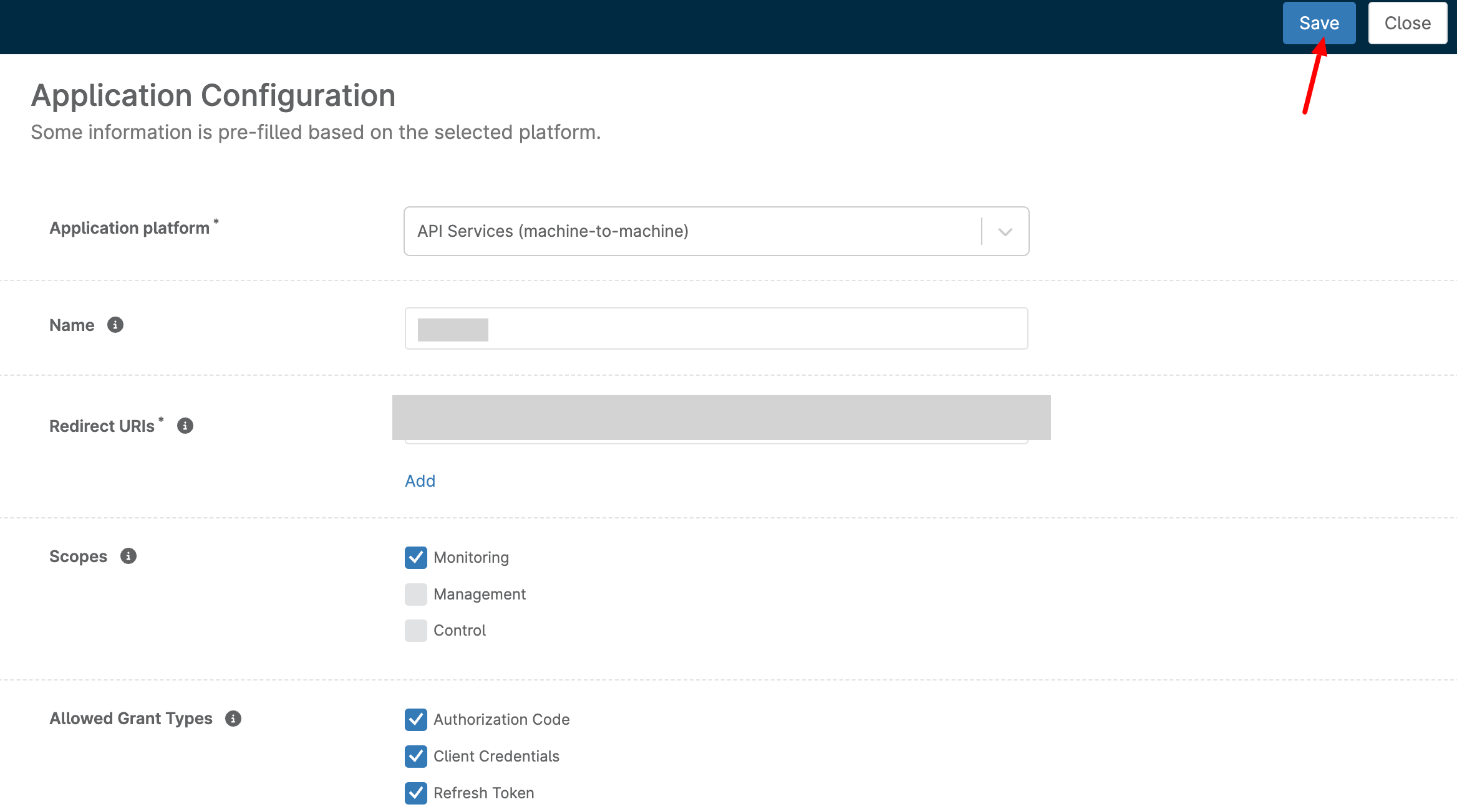 App settings input screen