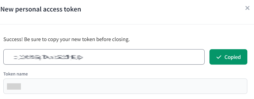 API token表示画面