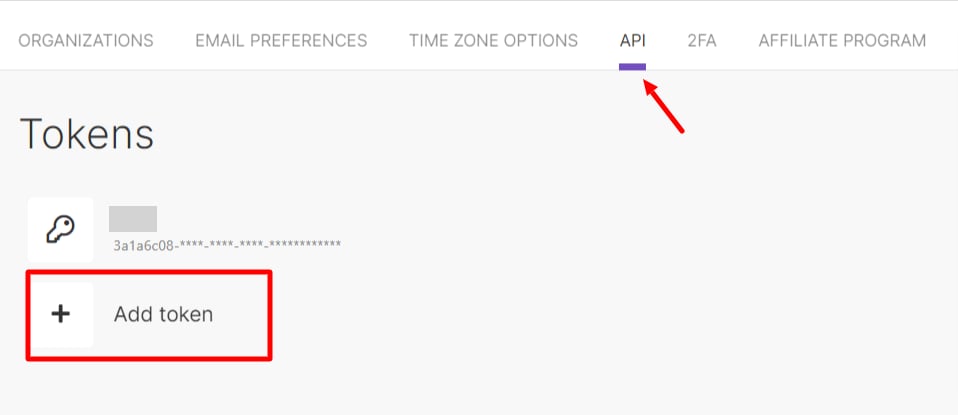 API token追加画面