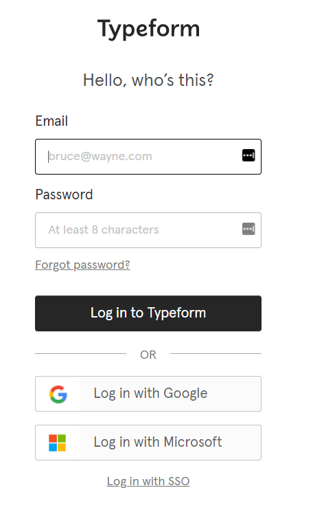 Typeform ログイン画面