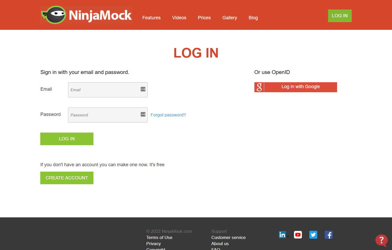 NinjaMock ログイン画面
