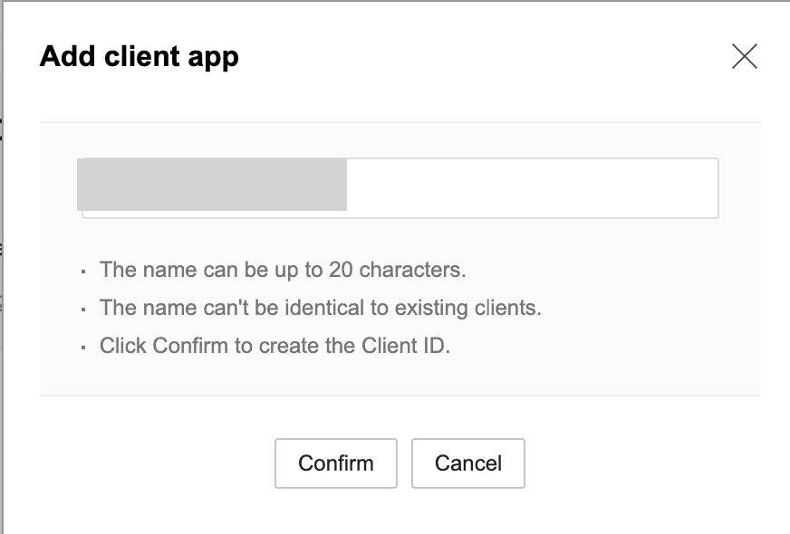 Client app name input