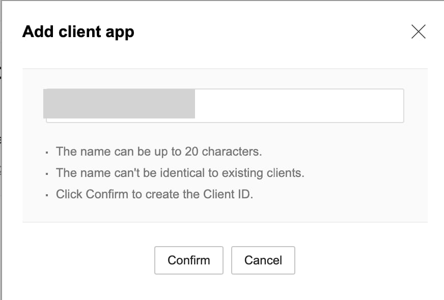 Client app name input