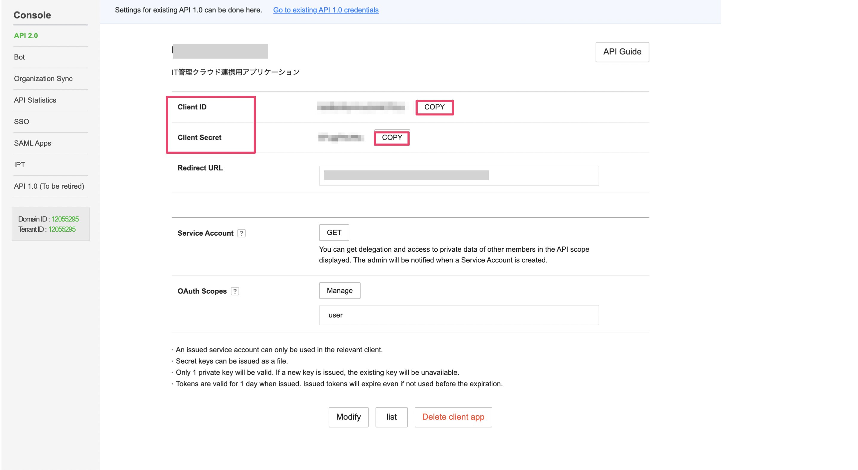 Client ID and Client Secret
