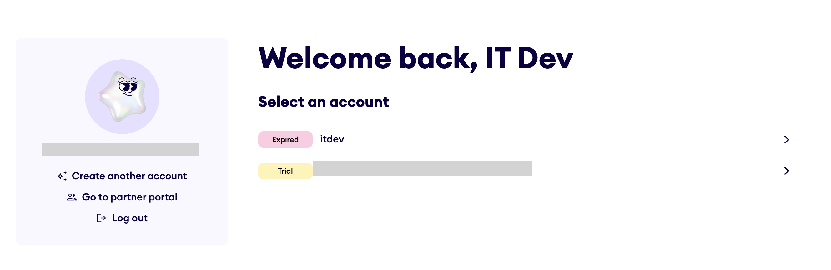 Account selection screen
