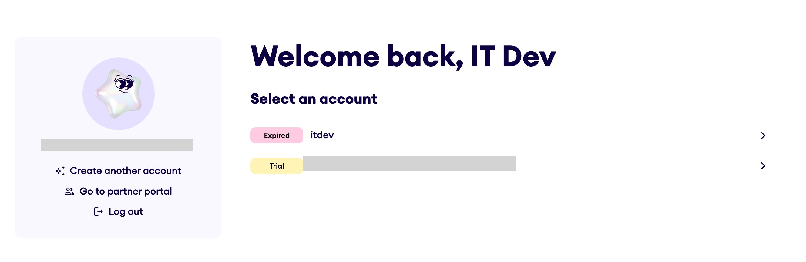 Account selection screen