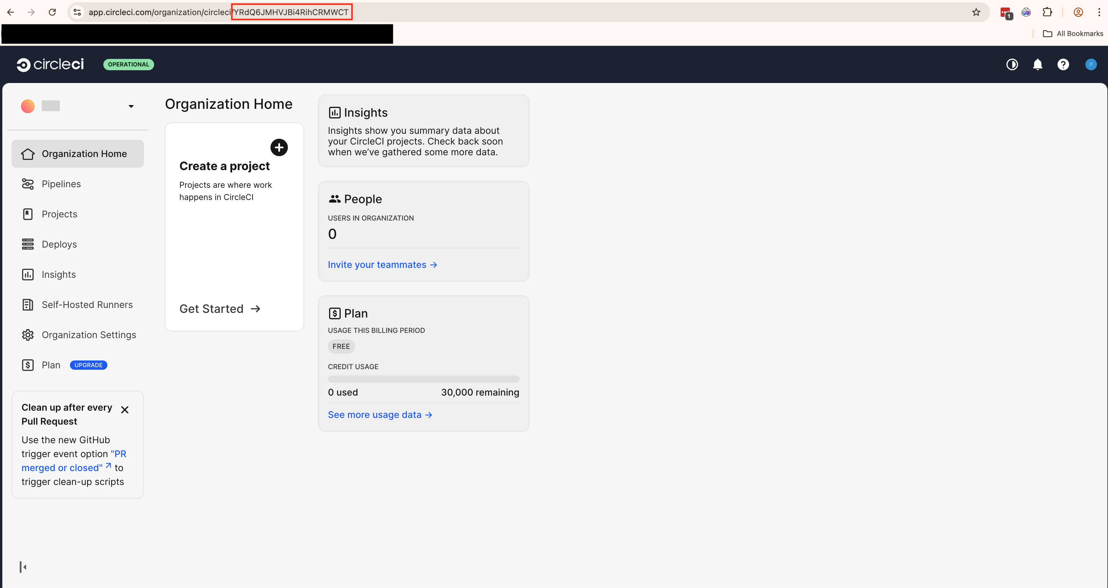CircleCI ワークスペースキー表示画面