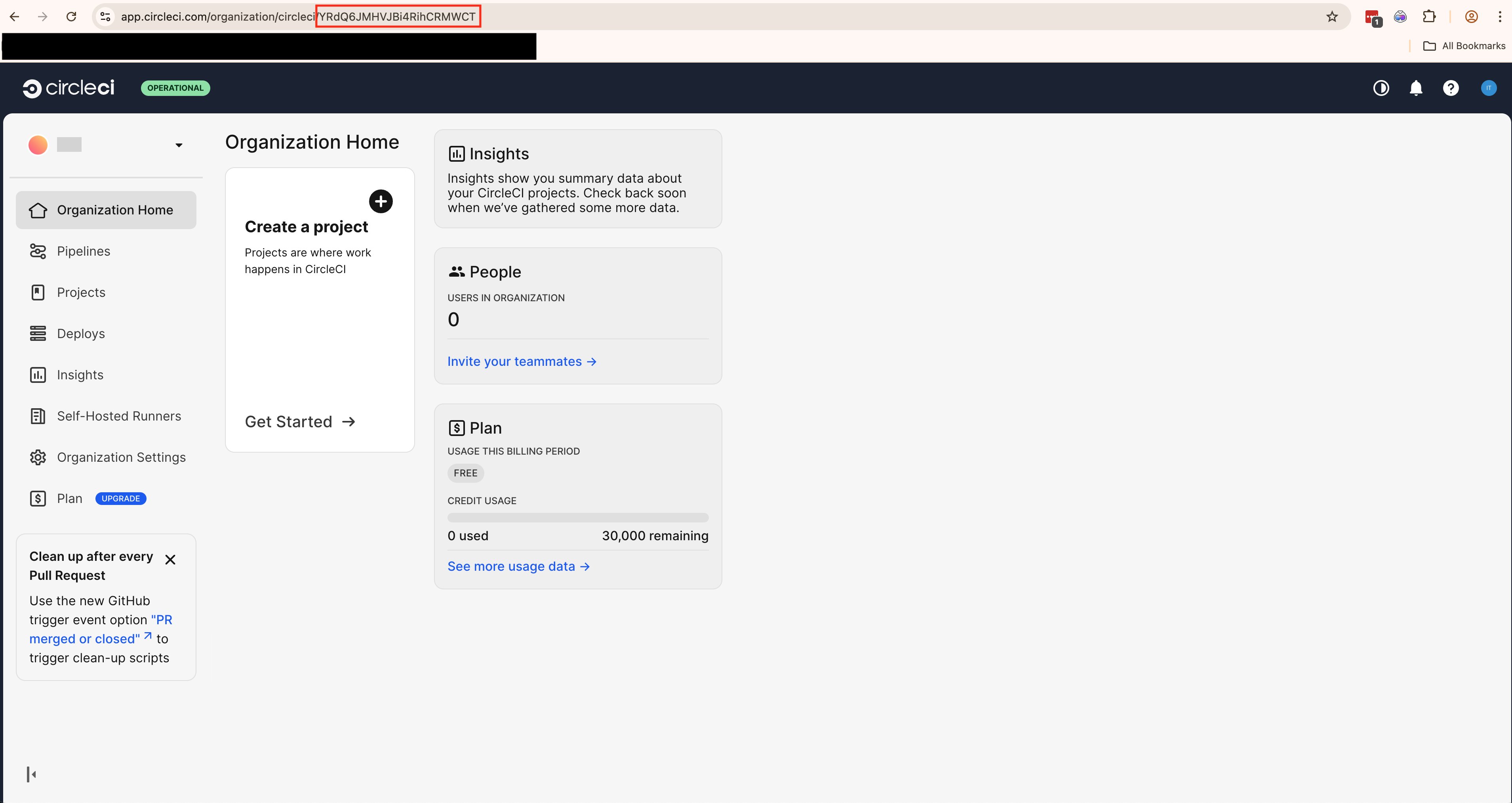 CircleCI ワークスペースキー表示画面