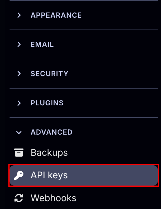 Advanced settings menu