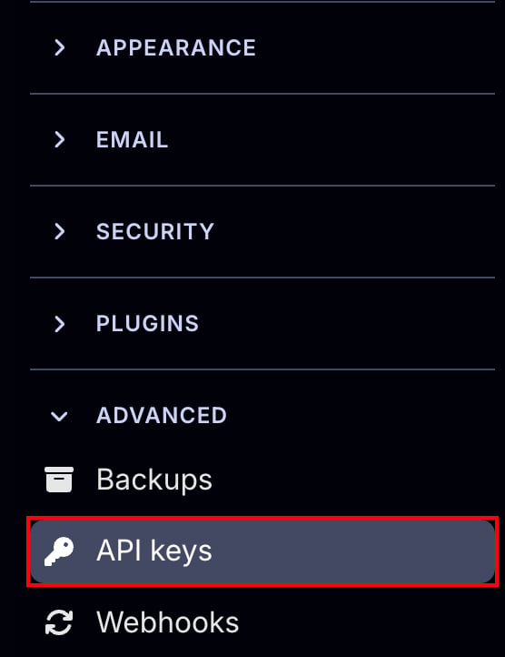 Advanced settings menu
