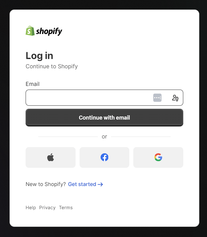 Shopify ログイン画面