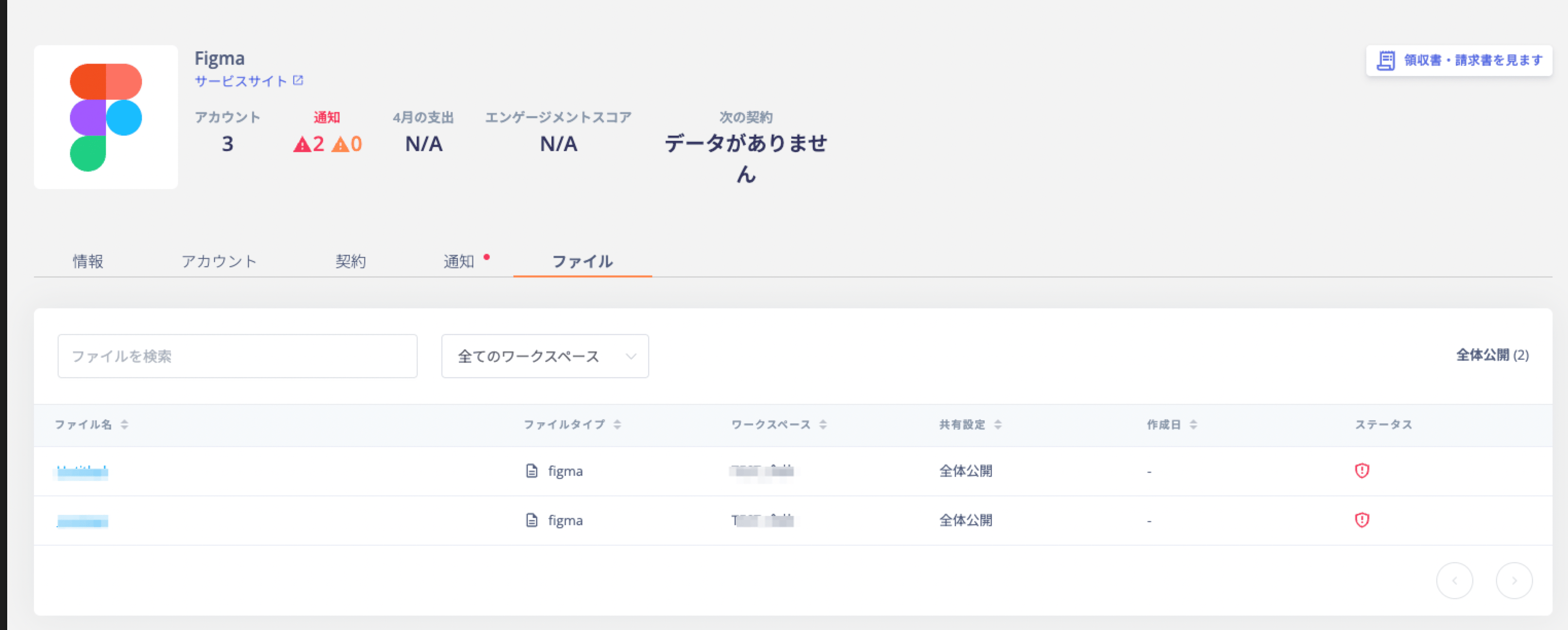 ファイルタブと通知タブ