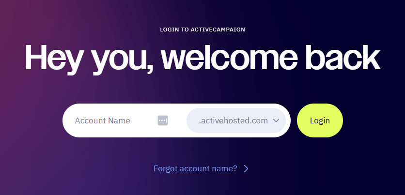 ActiveCampaignログイン画面