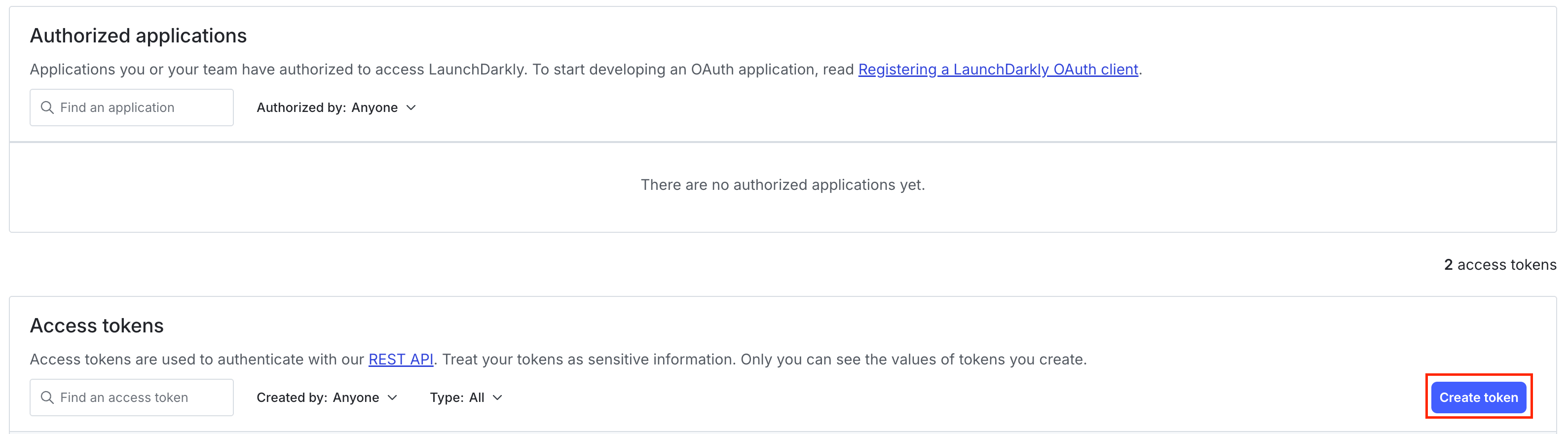 Create token ボタン