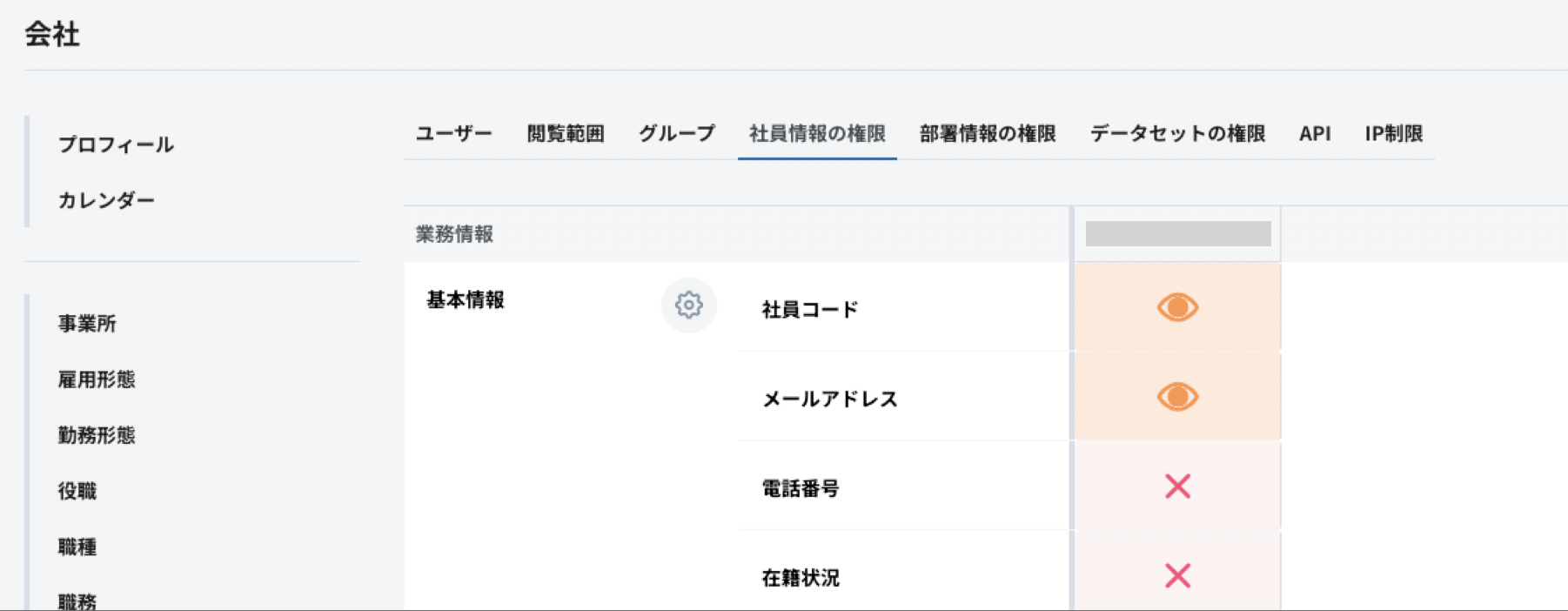 社員情報の権限設定