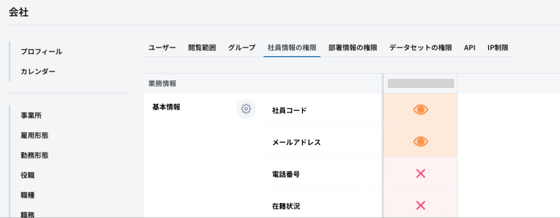 社員情報の権限設定