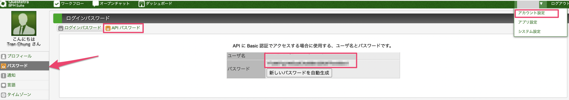 APIパスワードの取得