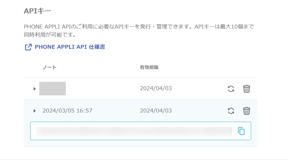 API key display