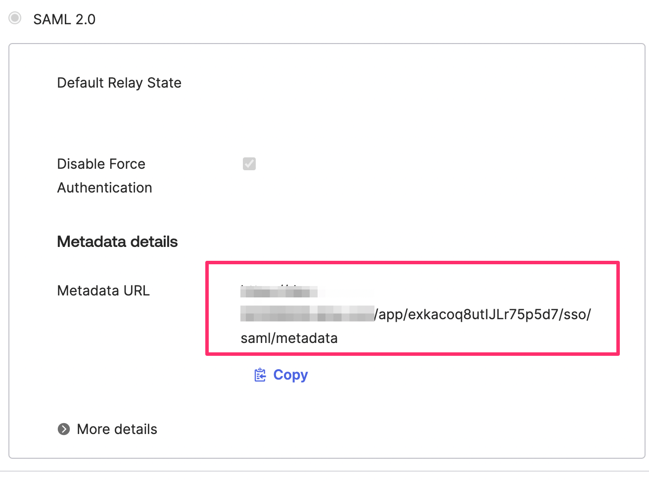 SAML metadata URL