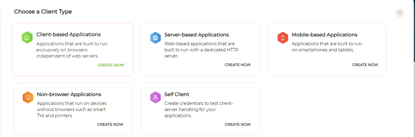 Choose a Client Type screen