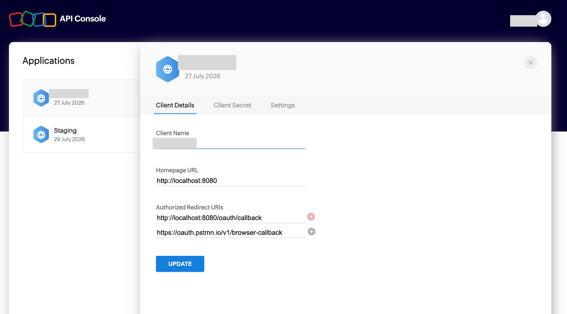 Client Details input screen