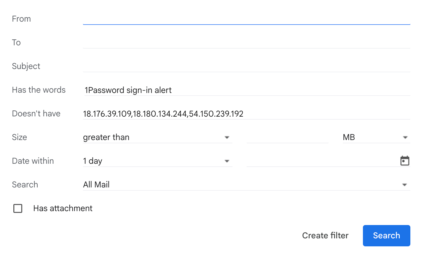 1Passwordのセキュリティ通知フィルタ設定例