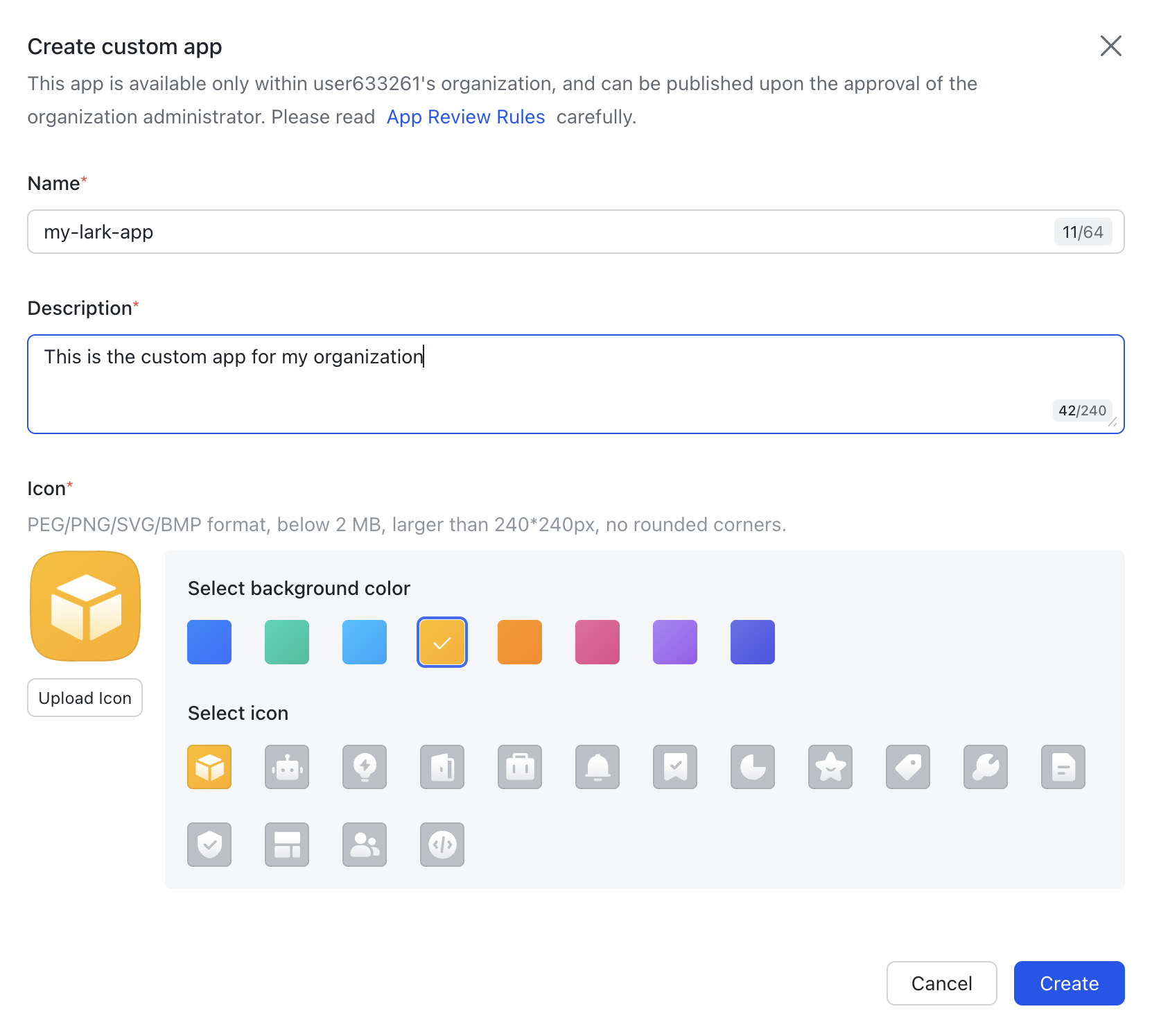 App creation form
