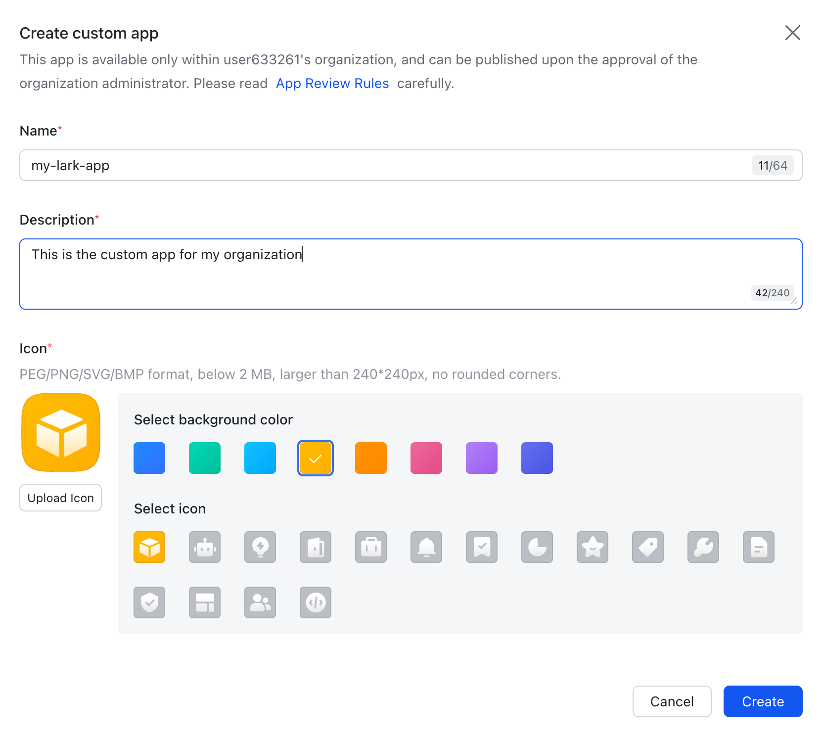 App creation form