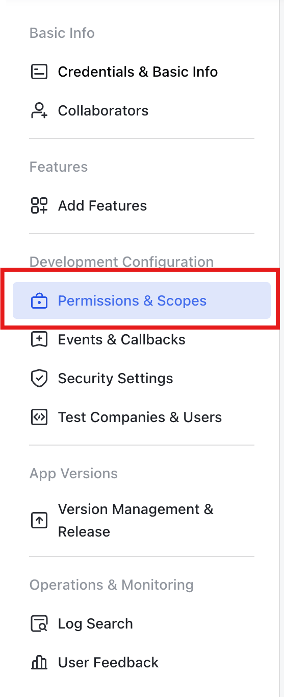 Permissions & Scopes menu