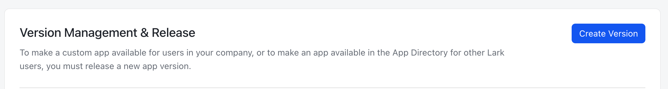 Version Management & Release screen