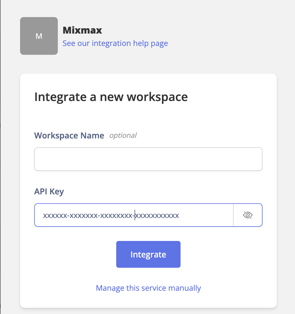 Integration setup screen