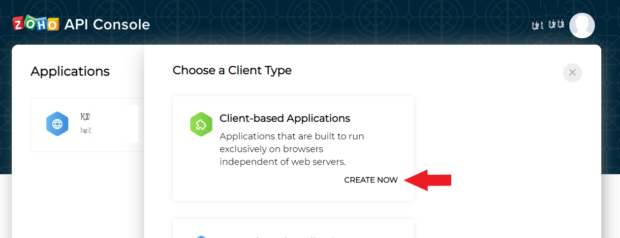 ZOHO API Console作成完了画面