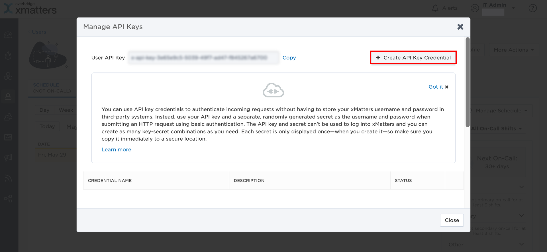 Manage API Keys画面