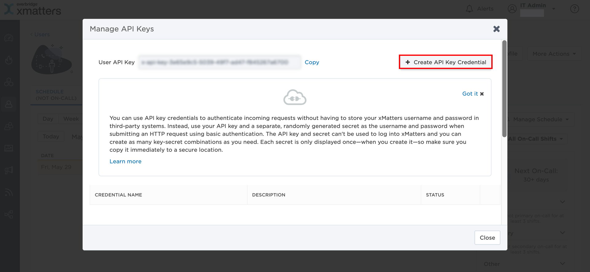 Manage API Keys画面