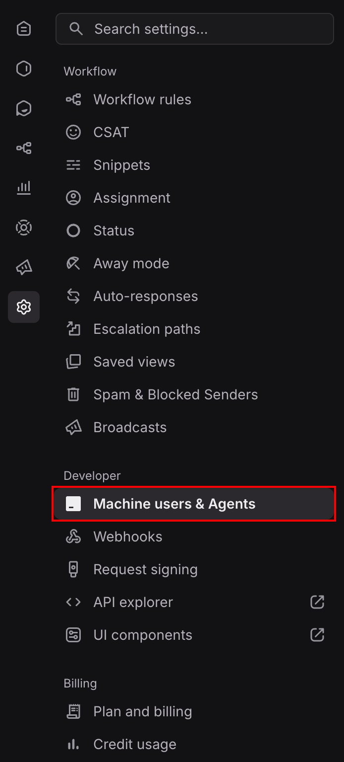 Plain settings menu with Machine users & Agents under Developer highlighted
