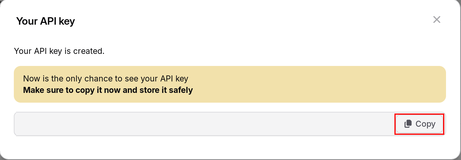 noCRM.ioのYour API key画面で、Copyボタンが示されている状態