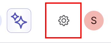 Row of icons in the top-right corner of Workleap, with the settings icon highlighted by a red box