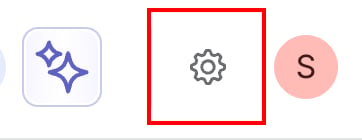 Row of icons in the top-right corner of Workleap, with the settings icon highlighted by a red box