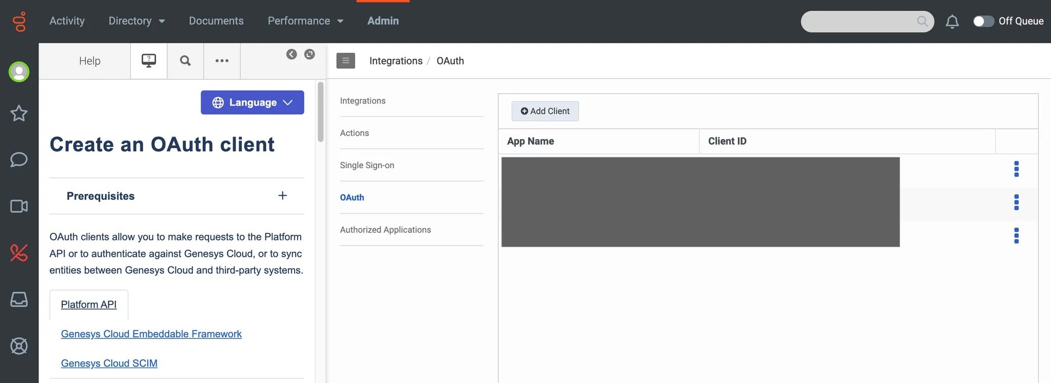OAuth Client設定画面