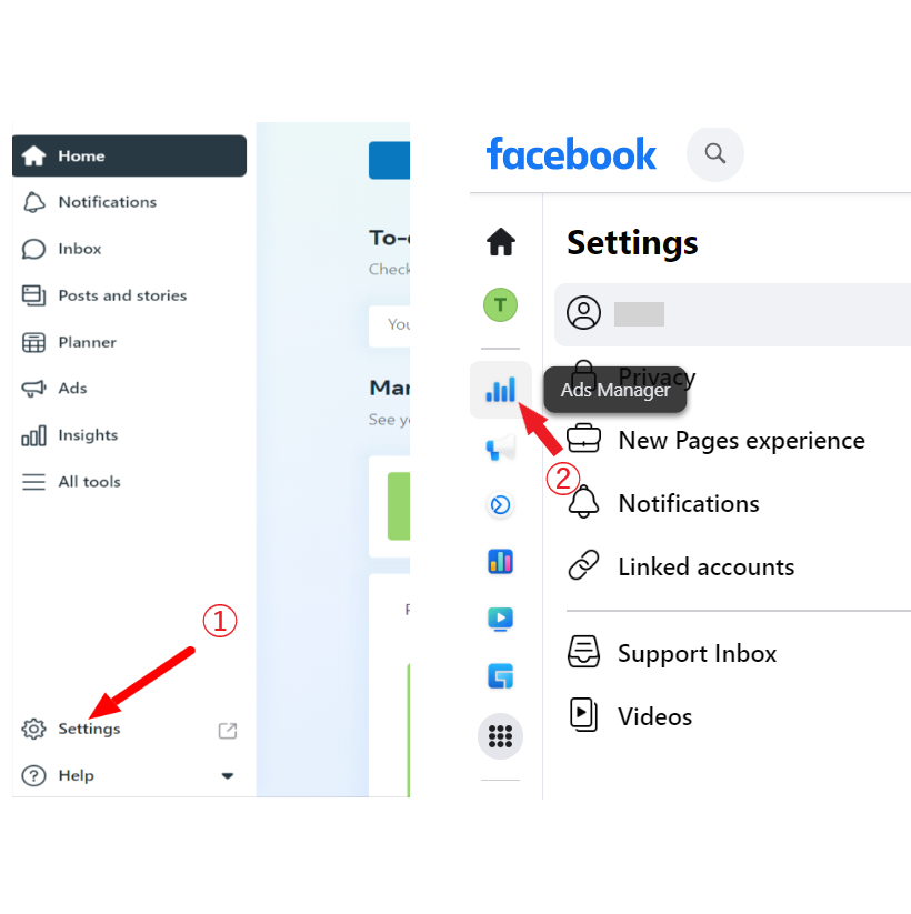 Navigate to Ads Manager from Settings