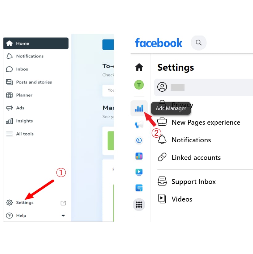 Navigate to Ads Manager from Settings