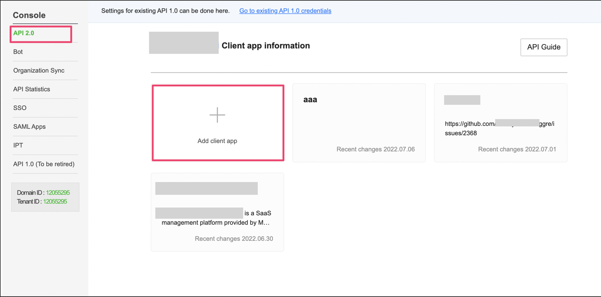 Add client app button