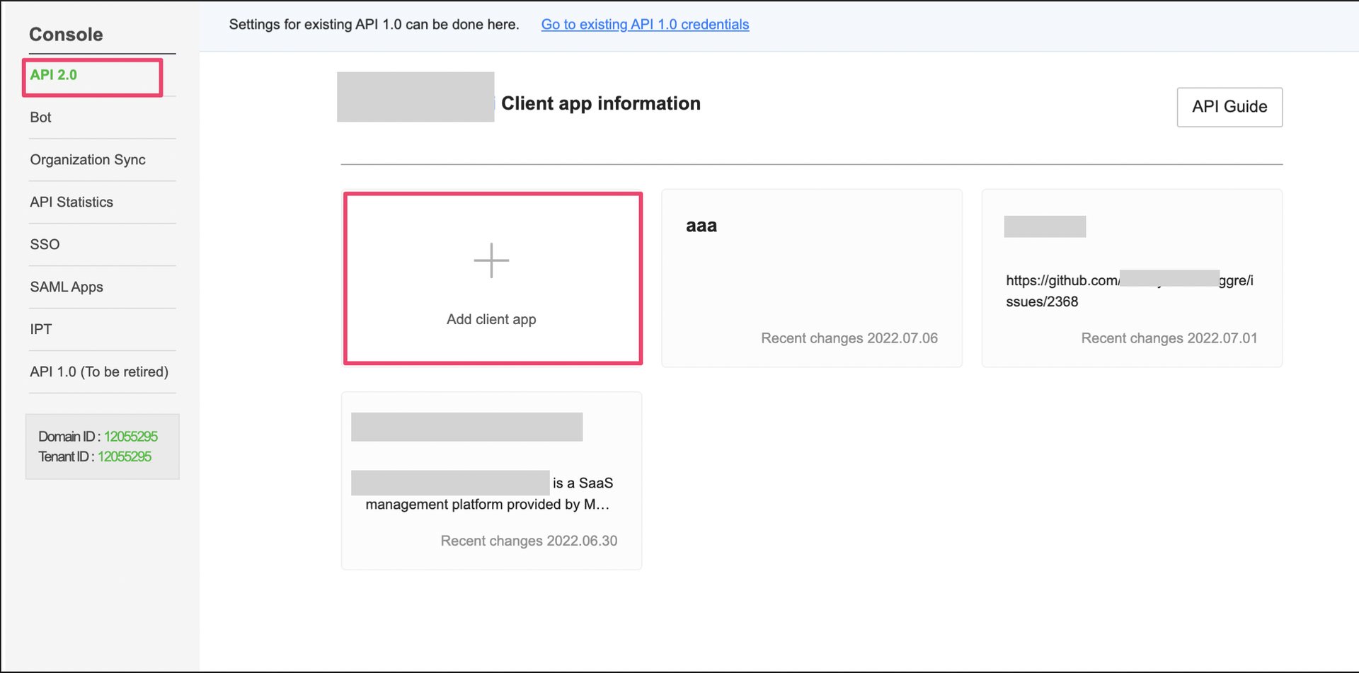 Add client app button