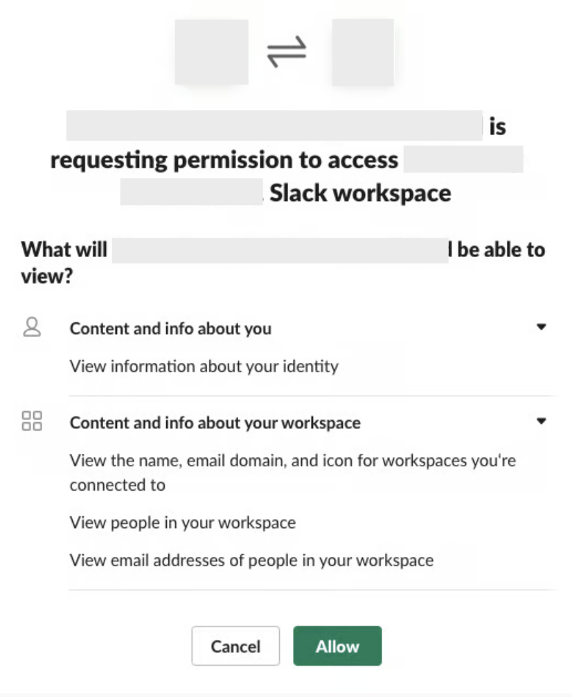 Slack permission approval screen