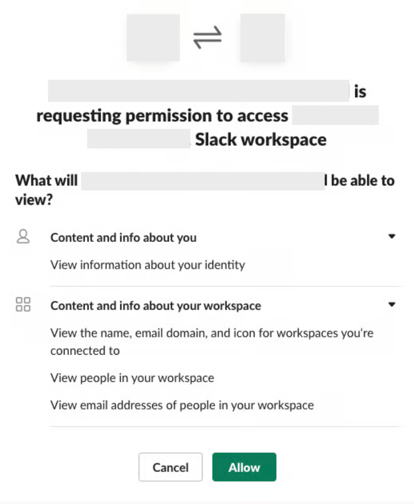Slack permission approval screen