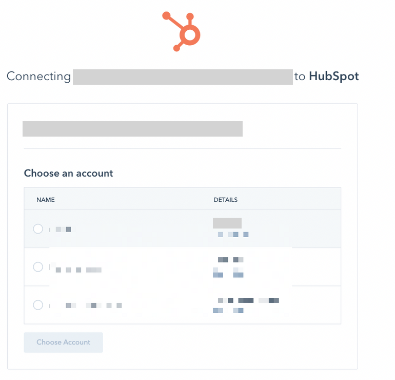 Account selection screen