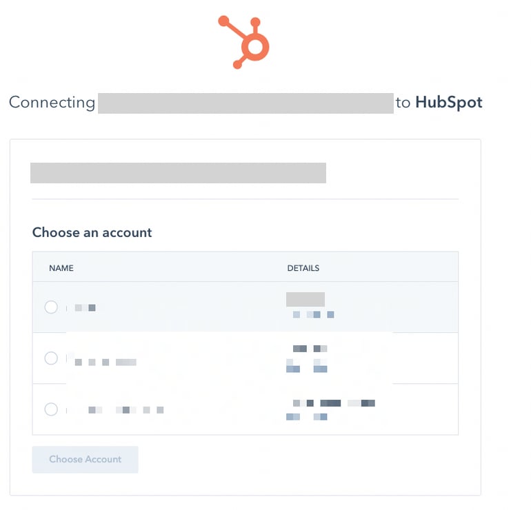 Account selection screen