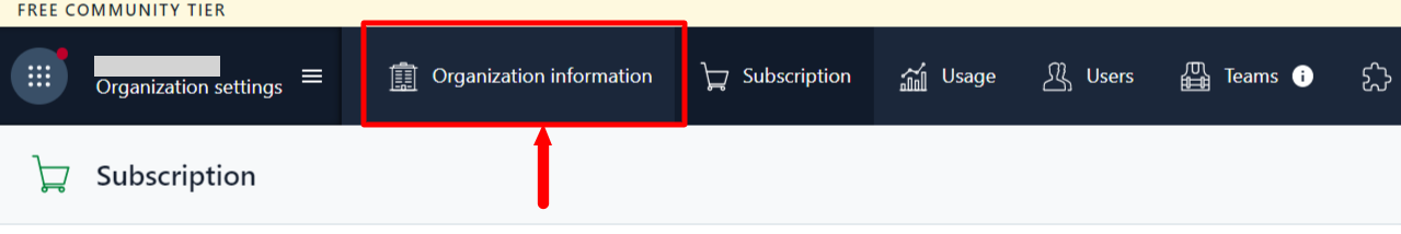Organization informationタブ