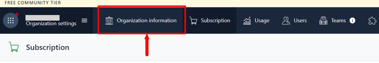 Organization informationタブ