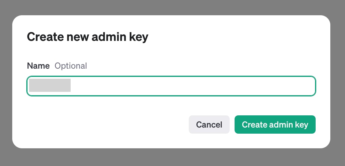 Admin key 作成画面